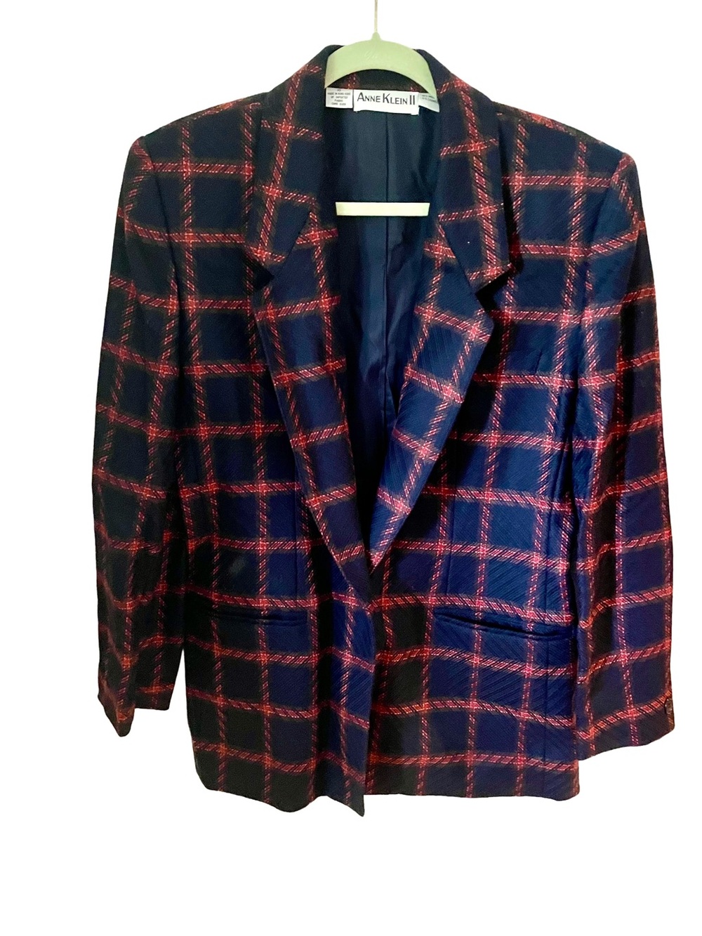Vintage Anne Klein Plaid Wool Cashmere Blazer